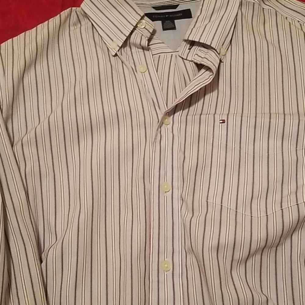 TH casual red, white and blue striped shirt NWOT